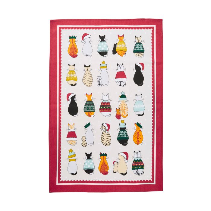 Ulster Weavers Christmas Cats in Waiting Cotton Tea Towel