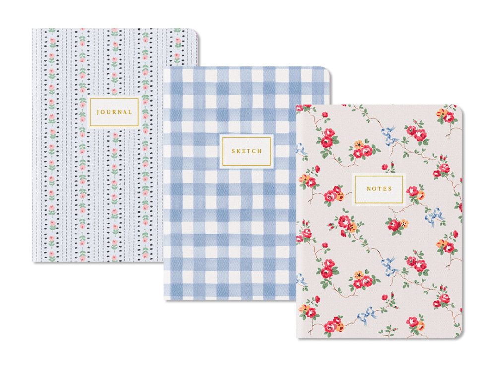 Medium Notebook Set-Blue Floral & Check