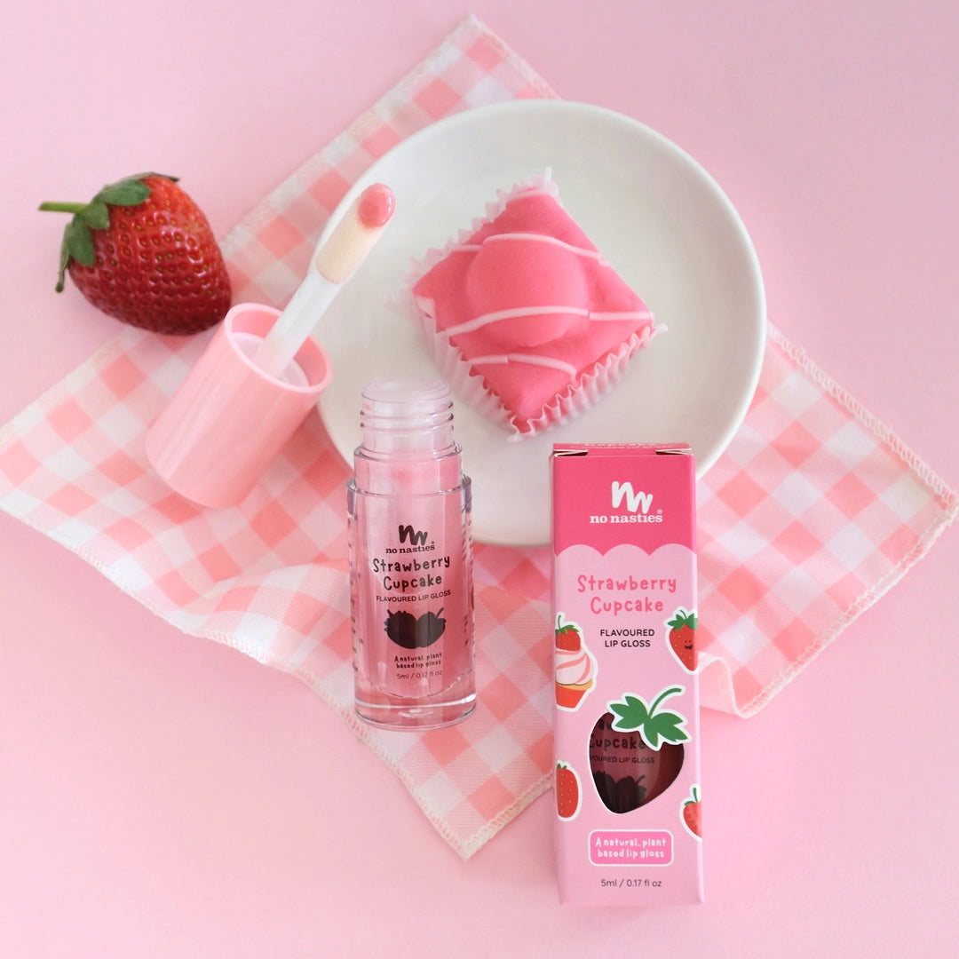 No Nasties Natural Kids Lip Gloss Wands - Strawberry Cake Pink