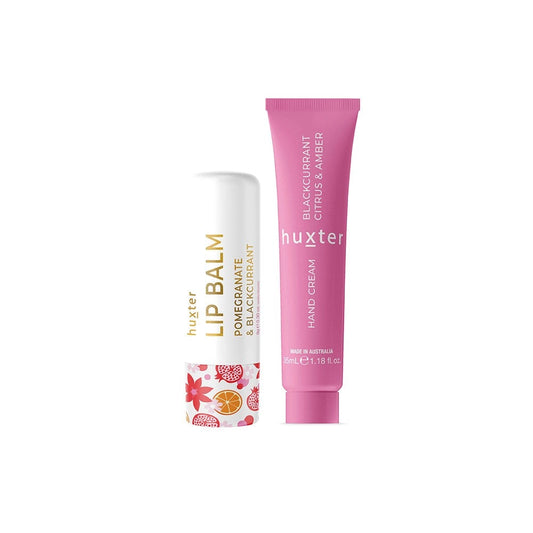 Lip & Hand Cream Duo - Blackcurrent, Citrus & Amber Hand Cream + Pomegranate & Blackcurrant Lip Balm