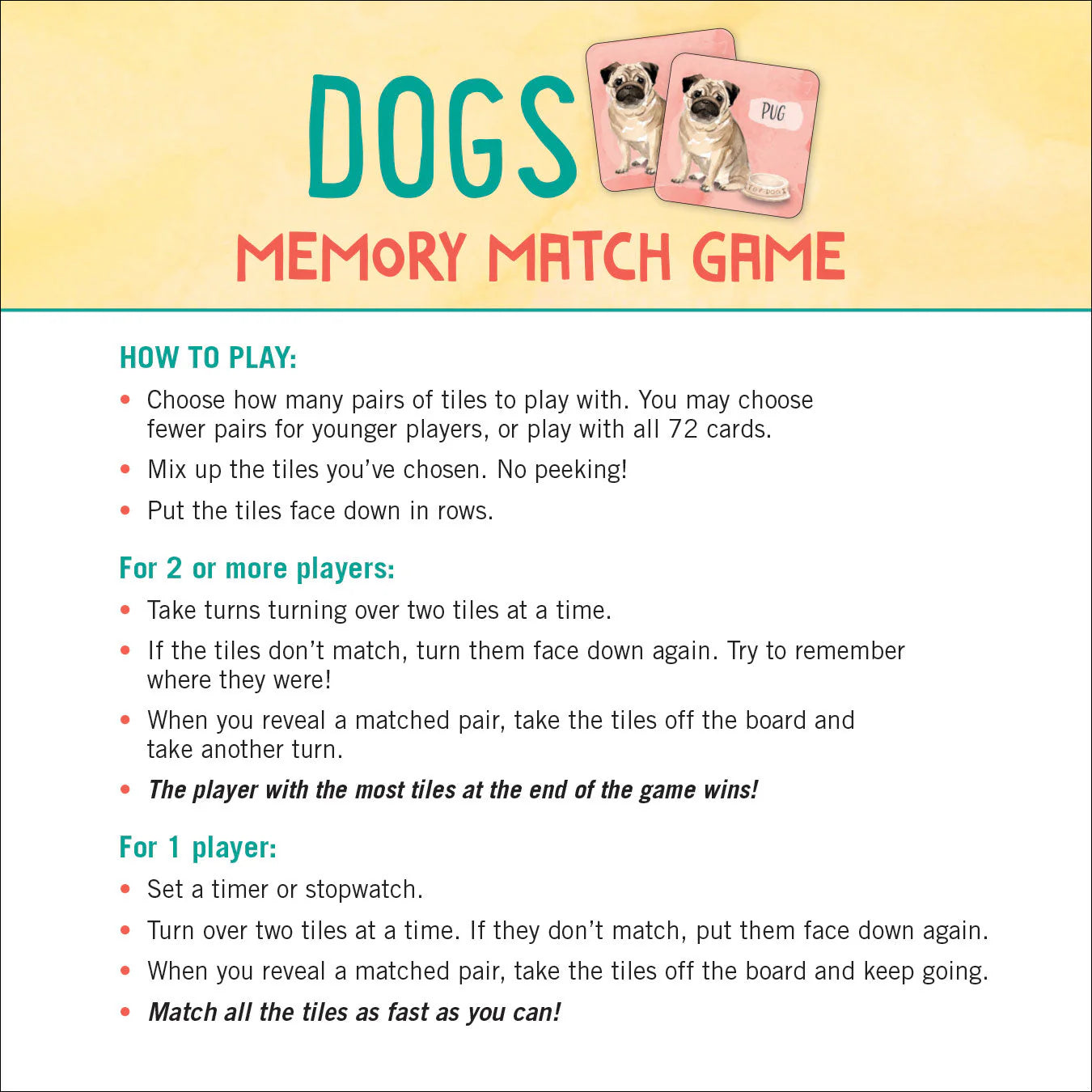 Dogs Memory Match Game (Set of 72 cards)