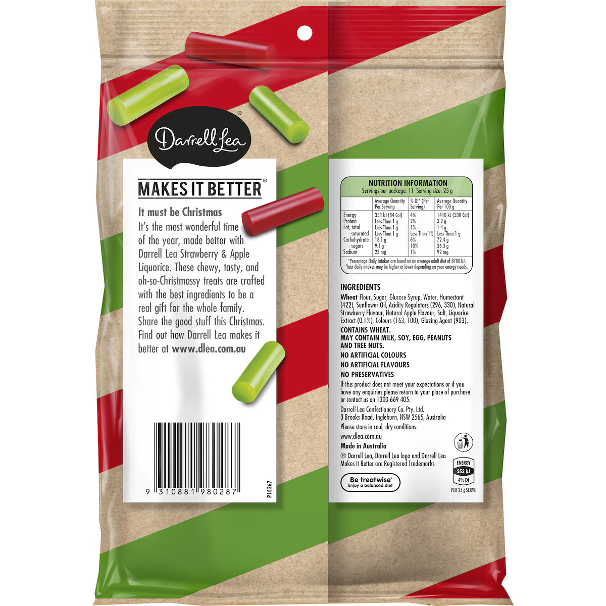 Darrell Lea Christmas Liquorice Strawberry & Apple Flavour 275g