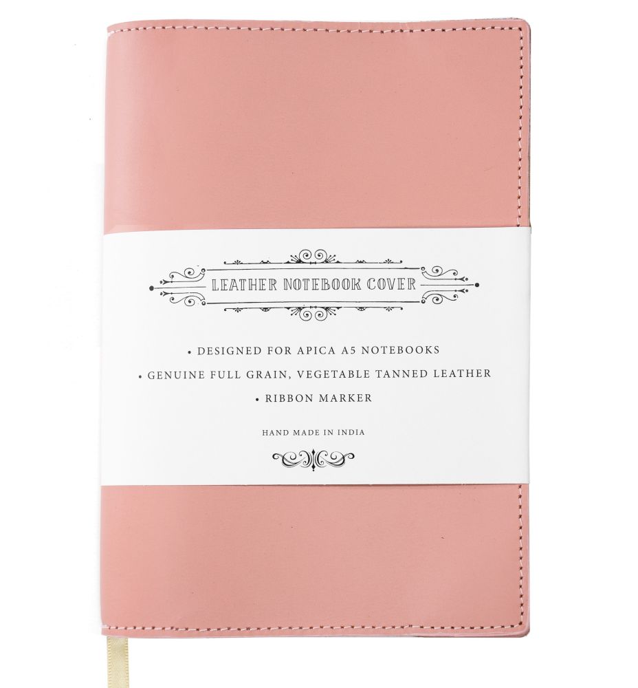A5 Notebook with Leather Jacket - Dusky Pink