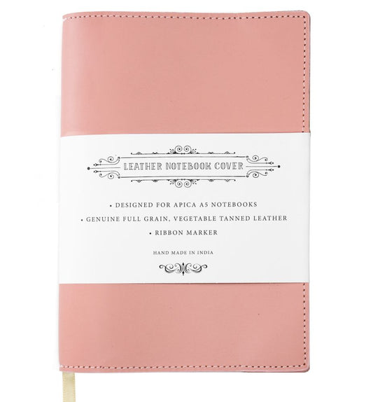 A5 Notebook with Leather Jacket - Dusky Pink